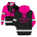 2 Hi Vis Hoodie Reflective Black And Pink Custom Name, Company And Logo Safety Workwear