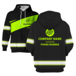 2 Hi Vis Hoodie Reflective Black &amp; Green Custom Name, Company And Logo Safety Workwear