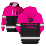 2 Hi Vis Hoodie Reflective Black &amp; Pink Custom Name, Company And Logo Safety Workwear