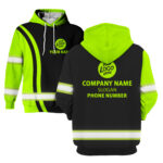 2 Hi Vis Hoodie Reflective Green &amp; Black Custom Name, Company And Logo Safety Workwear