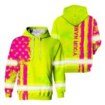 2 Hi Vis Hoodie Reflective Green Neon Flag USA Custom Name Safety Workwear
