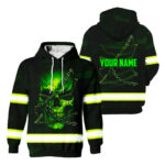 2 Hi Vis Hoodie Reflective Green Neon Skull With Chain Custom Name Safety