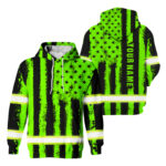 2 Hi Vis Hoodie Reflective Green Neon US Flag Patriotic Water Color