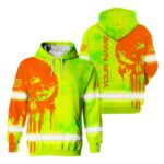 2 Hi Vis Hoodie Reflective Green Pattern Skull Custom Name Safety Workwear