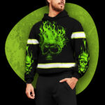 2 Hi Vis Hoodie Reflective Green Skull Visibility Shirt For Men Custom Name