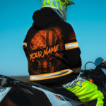 2 Hi Vis Hoodie Reflective Orange Neon Skull USA Flag Custom Name