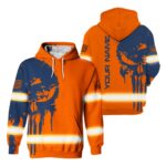 2 Hi Vis Hoodie Reflective Orange Pattern Skull Custom Name Safety Workwear