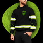 2 Hi Vis Hoodie Reflective Skull American US Flag Green Neon Custom Name