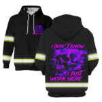 2 Hi Vis Hoodie Reflective Skull I don't know I Just Work Here Violet Neon 010