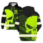 2 Hi Vis Hoodie Reflective Skull Pattern Flag USA Custom Name And LogoSafety Workwear