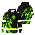2 Hi Vis Hoodie Reflective Tapes Green Neon US Flag Custom Name Logo