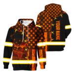 2 Hi Vis Hoodie Reflective USA Flag Eagle Patriotic Orange Neon Custom Name