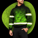 2 High Visibility Hoodie for Men Custom Name Lion Green Reflective Hoodies