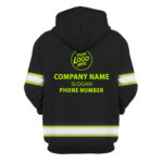 3 Hi Vis Hoodie Black Custom Name, Company &amp; Logo Reflective Safety Workwear
