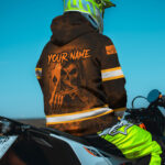 3 Hi Vis Hoodie Black Custom Name, Pattern Skull Reflective Safety Workwear