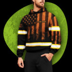 3 Hi Vis Hoodie Black Pattern Flag USA Custom Name Reflective Safety Workwear