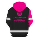 3 Hi Vis Hoodie Black &amp; Pink Custom Name, Logo &amp; Company And Number Reflective Safety Workwear