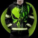 3 Hi Vis Hoodie Black Skull And Flag Custom Name Reflective Safety Workwear