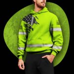 3 Hi Vis Hoodie Green Flag Scratch Reflective Safety Workwear