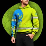 3 Hi Vis Hoodie Green Reflective Pattern Skull Custom Name Safety Workwear 029