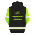 3 Hi Vis Hoodie Reflective Black And Green Custom Name, Logo &amp; Company Safety Workwear