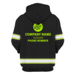 3 Hi Vis Hoodie Reflective Black &amp; Green Custom Name, Company And Logo Safety Workwear