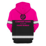 3 Hi Vis Hoodie Reflective Black &amp; Pink Custom Name, Company And Logo Safety Workwear
