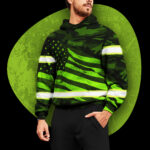 3 Hi Vis Hoodie Reflective Custom Name US Flag Wave Safety Workwear