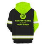 3 Hi Vis Hoodie Reflective Green &amp; Black Custom Name, Company And Logo Safety Workwear