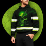 3 Hi Vis Hoodie Reflective Green Neon Skull With Chain Custom Name Safety
