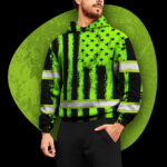 3 Hi Vis Hoodie Reflective Green Neon US Flag Patriotic Water Color