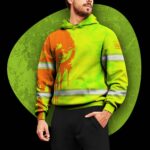 3 Hi Vis Hoodie Reflective Green Pattern Skull Custom Name Safety Workwear