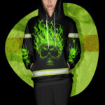 3 Hi Vis Hoodie Reflective Green Skull Visibility Shirt For Men Custom Name