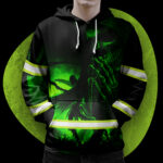 3 Hi Vis Hoodie Reflective Skull Green Neon Custom Name Safety