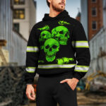 3 Hi Vis Hoodie Reflective Skull Green Neon US Flag Custom Name