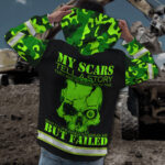 3 Hi Vis Hoodie Reflective Skull My Scars Tell Story Camo Green Neon Custom Name 020