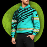 3 Hi Vis Hoodie Reflective Tapes Mint Neon US Flag