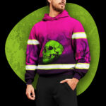 3 Hi Vis Hoodie Reflective Tapes Pink Forest Green Skull With Chain Safety