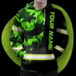 3 Hi Vis Hoodie Reflective Tapes Skull Camo Neon US Flag Custom Name