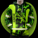 3 Hi Vis Hoodie Reflective Veteran US Flag Camo Green Neon Custom Name