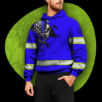 3 Hi Vis Hoodie Violet Skull Scratch Custom Name Reflective Safety Workwear