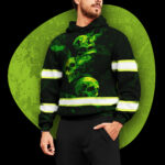 3 Hi Vis Shirt Reflective Tapes Green Skull Custom Name Safety Workwear