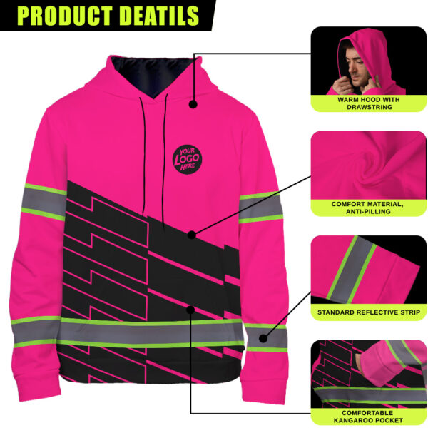 3 High Visibility Hoodie Custom Company Name, Logo, Hi Vis Reflective Safety 07