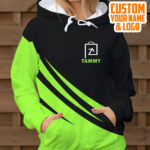 4 Hi Vis Hoodie Balck And Green Custom Name And Logo Reflective Safety Workwear