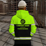4 Hi Vis Hoodie Black And Green Reflective Pattern Custom Name, Logo &amp; Company Safety Workwear 025