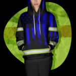 4 Hi Vis Hoodie Black Flag USA Violet Custom Name Reflective Safety Workwear
