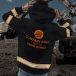 4 Hi Vis Hoodie Black &amp; Orange Custom Name, Company And Logo Reflective Safety Workwear