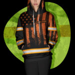 4 Hi Vis Hoodie Black Pattern Flag USA Custom Name Reflective Safety Workwear