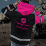4 Hi Vis Hoodie Black &amp; Pink Custom Name, Logo &amp; Company And Number Reflective Safety Workwear