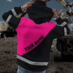 4 Hi Vis Hoodie Black &amp; Pink Custom Name, Logo Reflective Safety Workwear